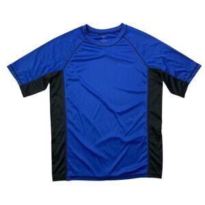 TSLA Swim Shirt Mens XS Extra Small Blue Black Short Sleeve Loose Fit Rashguard